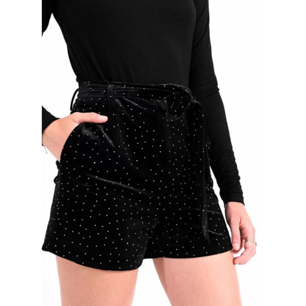 NWT Lili Sidonio Black Velvet Rhinestone High Waist Shorts